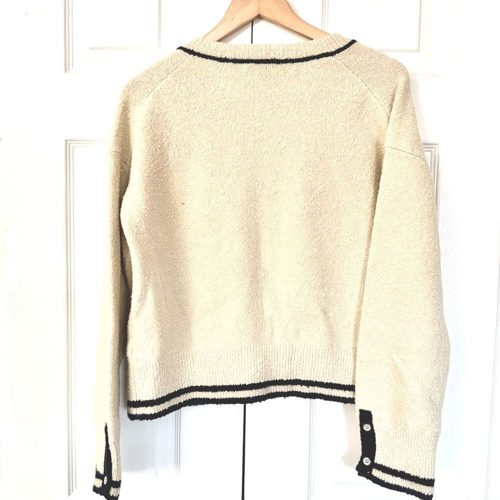 J. Crew Cotton Bouclé Cardigan Sweater Ivory Navy Trim Size S • NEW WITH TAGS • - Picture 7 of 11
